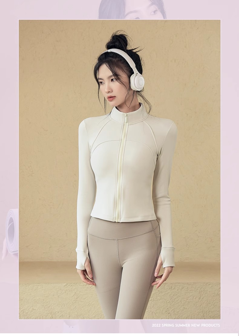 Slim-fit Stand-up Collar Zipper Jacket Women's Fitness Yoga Fleece Tights Women's Fitness Clothes_desvips.com