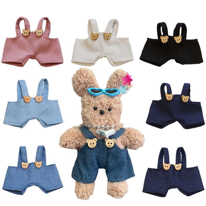 7cm Mini Doll Clothes Denim Striped Strap Pants Twist Stick Bear Leader Dog Clothes Handmade Shop Accessories