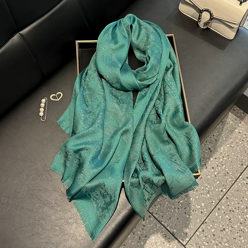 2025 new model emulated silk fashion elegant high-end long silk scarf short beard shawl long scarf Tiansi cotton gold silk scarf