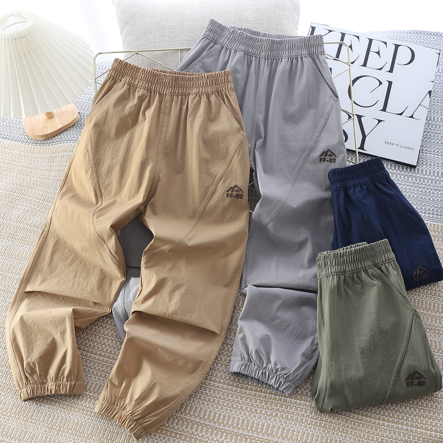 Boys' Summer New Quick-Dry Pants, 26-Year-Old Youth Thin Anti-Mosquito Pants, Cargo Pants, Solid Color Big Kids Pants