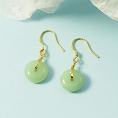 New Ping'an knot jade earrings for women, retro Hanfu style earrings, light luxury, niche design, high-end feel