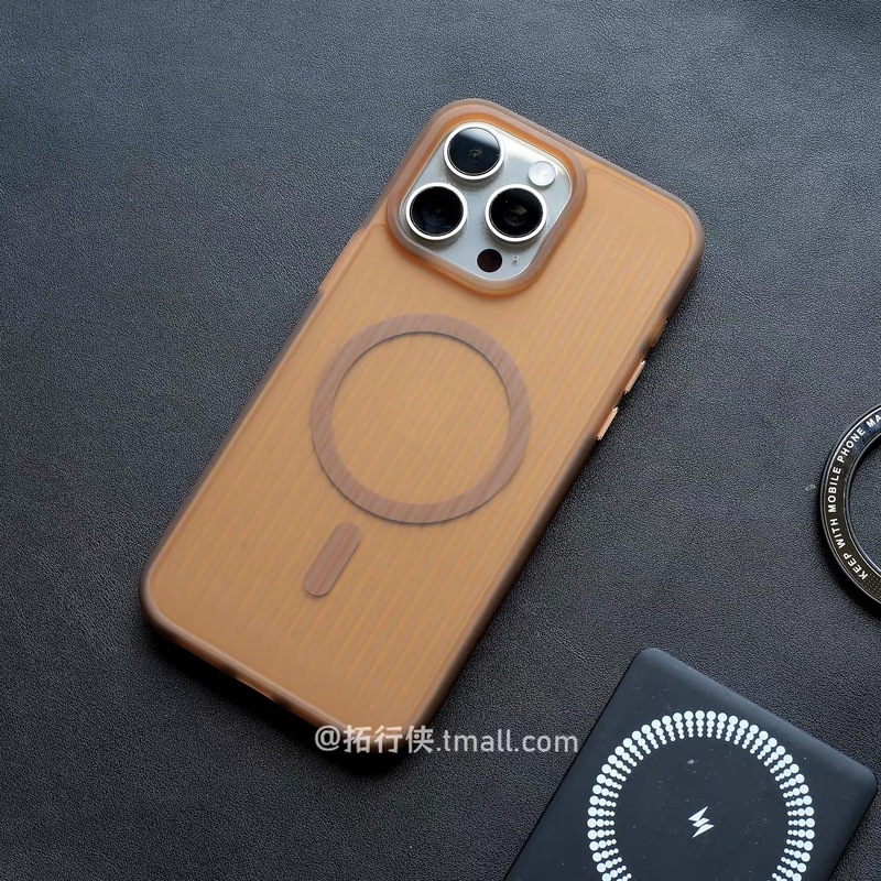 琥珀色の波型磁気吸着式iPhone17promax用スマホケース、凹凸感のある光格子保護カバー、Apple15対応|undefined