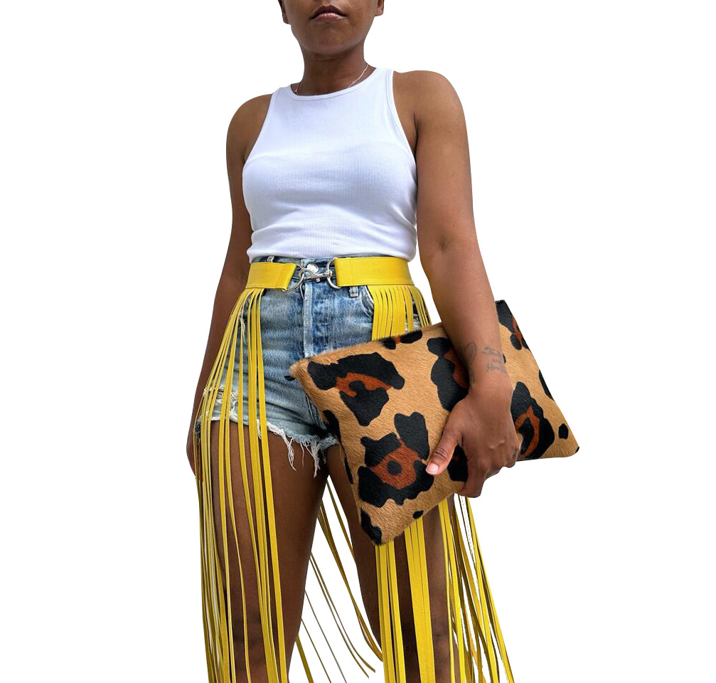 Punk Style Long Tassel Midi Skirt American Solid Color Below Knee Beach Style Thin Summer Skirt_ecoleips.com