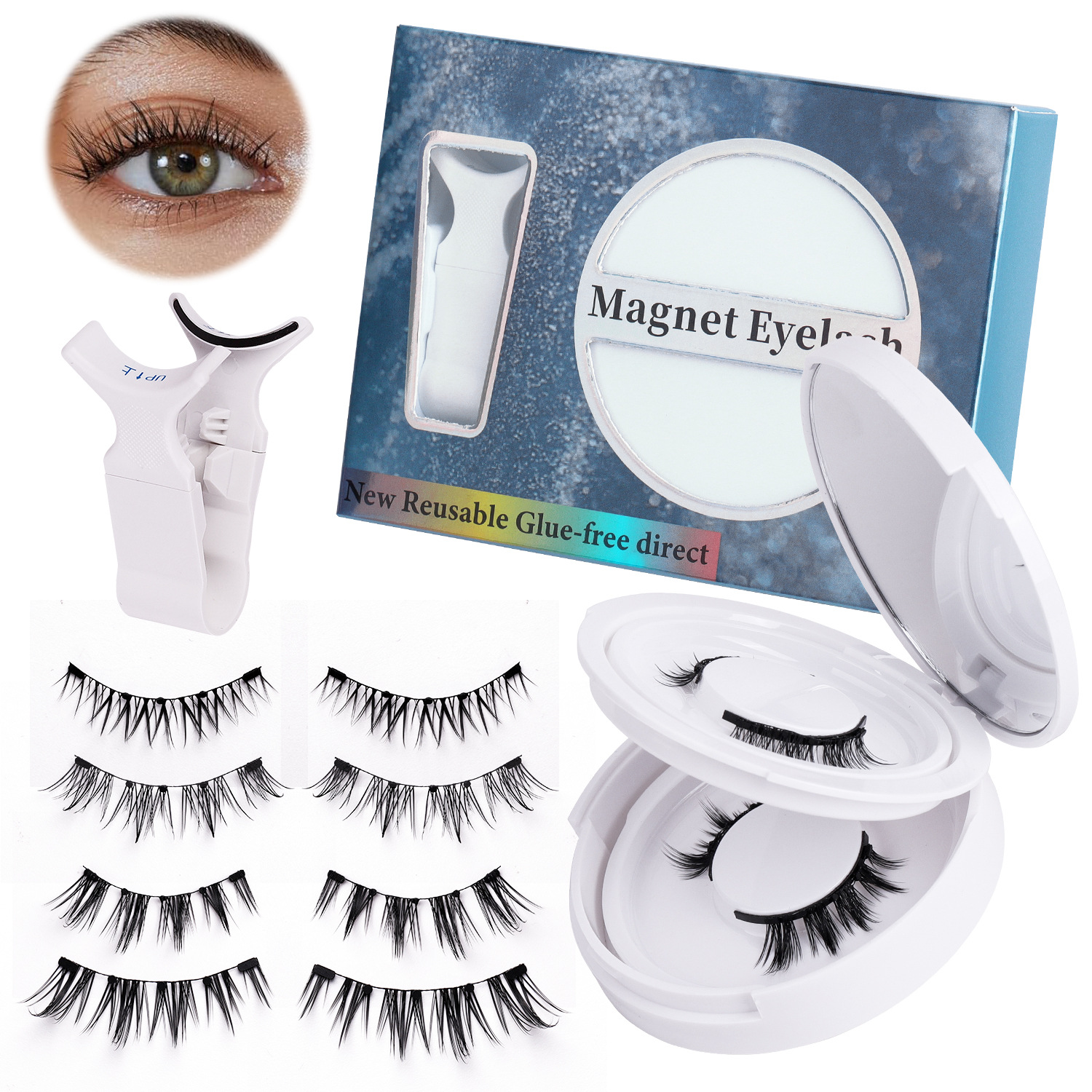 Transfronterizo doble absorción magnética falsa pestañas cuánticas pestañas temu amazon pegamento permanente imán pestañas clip set