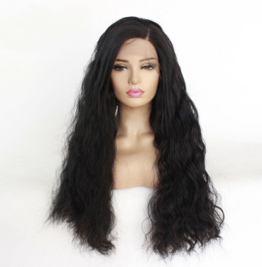 Fibra química de alta temperatura pelucas de moda europea y americana ondas negras pelucas de encaje LW0285