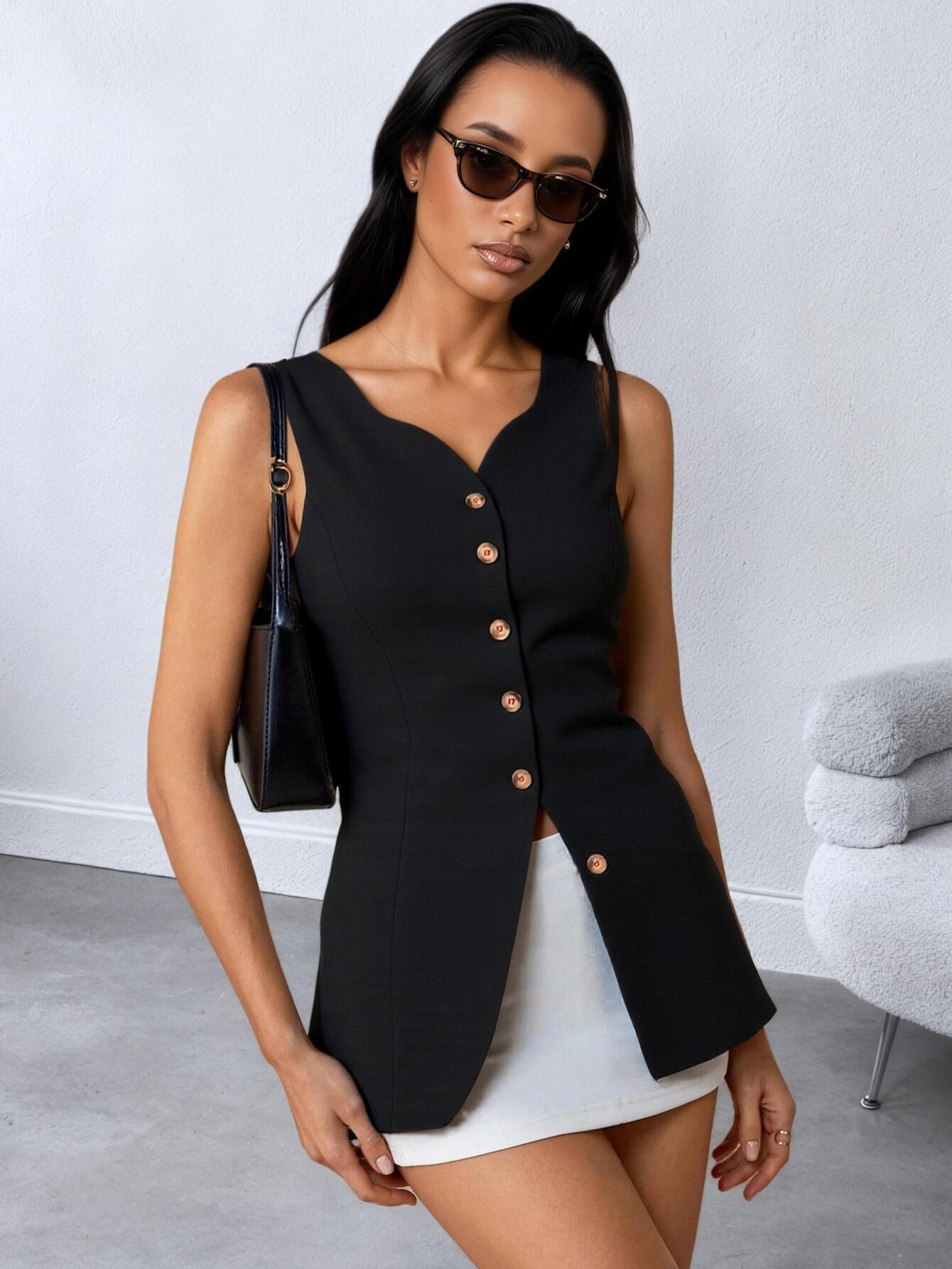 Women's Elegant Commuter Vest V Neck Mid Transfronterizo