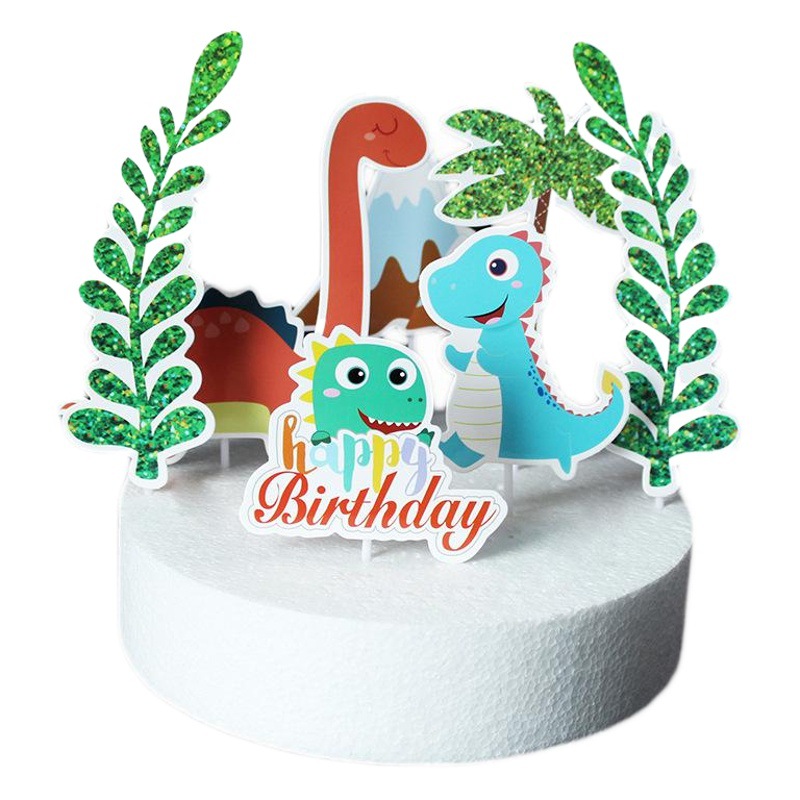 Adornos para pasteles de dinosaurios, animales adorables con temática forestal, decoraciones para la primera fiesta de cumpleaños de niños, adornos de papel para la temporada de graduación.