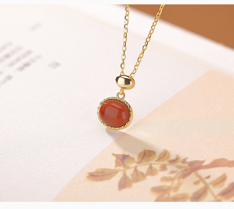 Mặt dây chuyền bạc S925 mạ vàng phối đá onyx đỏ hình học đơn giản — Mật sáp chi tiết 5