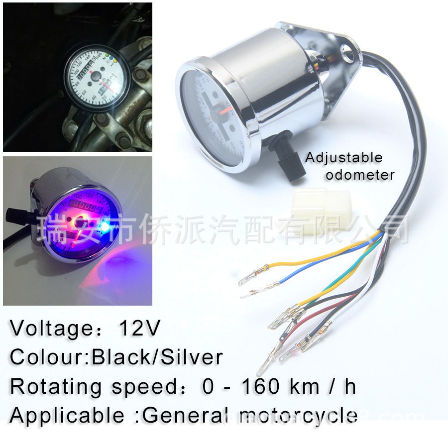 Cg125 Motorcycle Modified Instrument Universal Mechanical Retro Speedometer Dual Odometer Kilometer Meter Retro Black