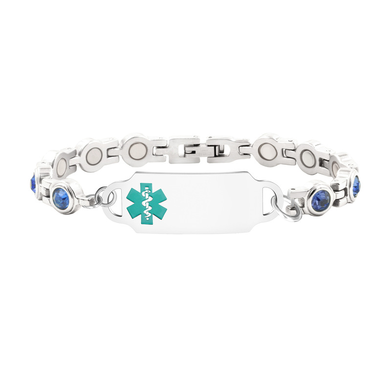 Amazon's Best-Selling Round Diamond Magnetic Stainless Steel Medical Id Bracelet with Laser-Engraved Emergency Contact Id Bracelet