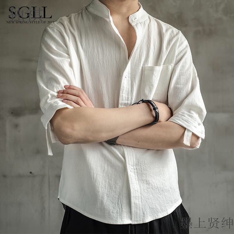 Fairy White Shirt Linen Shirt Men's Summer Short-sleeved Loose Chinese Style Cotton Linen Half-sleeved Top Men's Coat