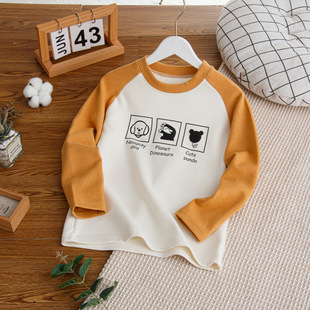 Children's Base Shirt Long-sleeved T-shirt Boys' and Girls' Thermal Underwear Single Top Contrast for Spring, Autumn and Winter Outer Wear Autumn Clothes
