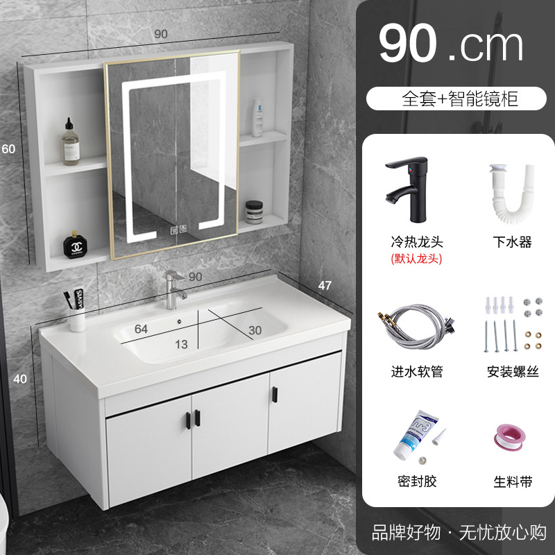 90 gabinete principal + lavabo plano + grifo + gabinete espejo niebla