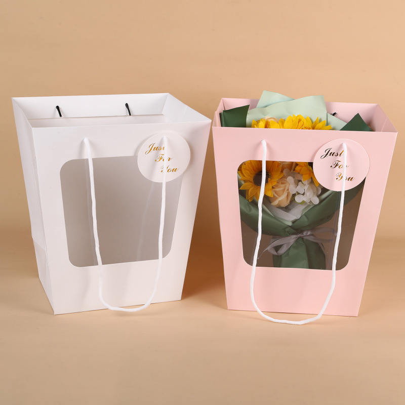 梯形手提袋教师节玫瑰花束礼物袋手提橱窗鲜花玩偶包装袋小清新