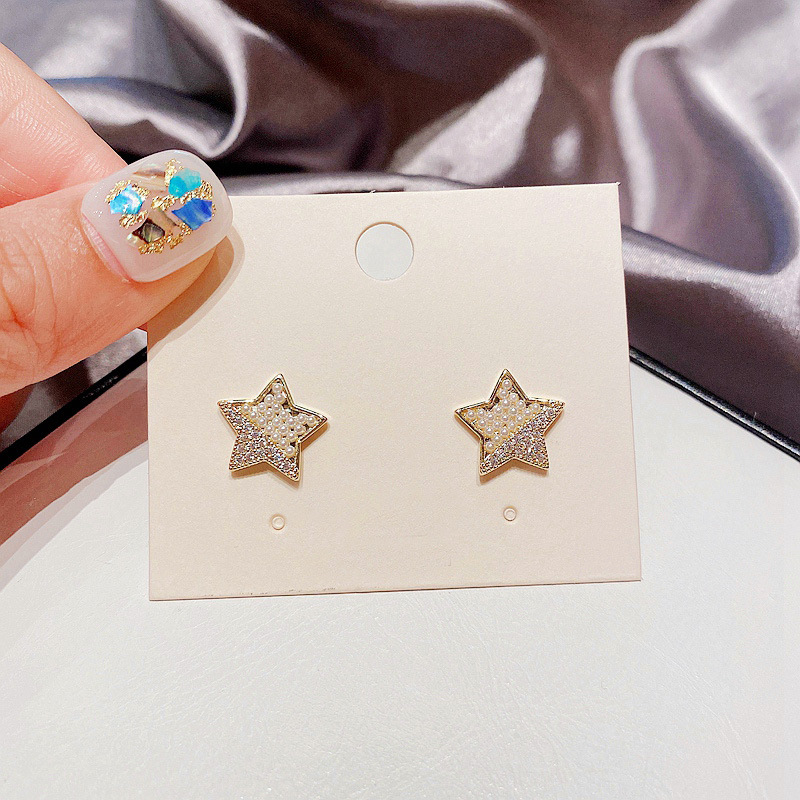 Korean Copper Inlaid Zircon Beads Star Earrings display picture 1