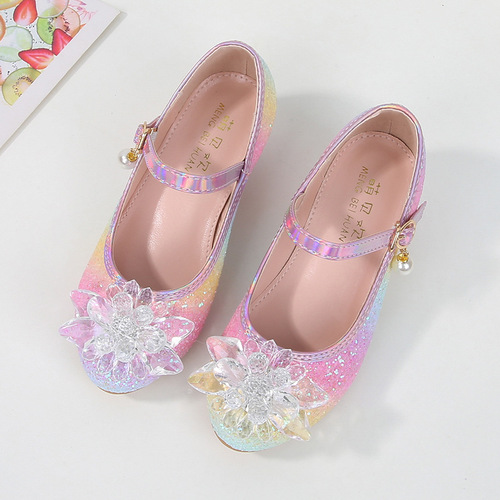 Children's High Heels Spring and Autumn New Girl Crystal Leather Shoes Children's Princess Shoes Middle and Large Children's Walking Show Soft Sole Children's Shoes