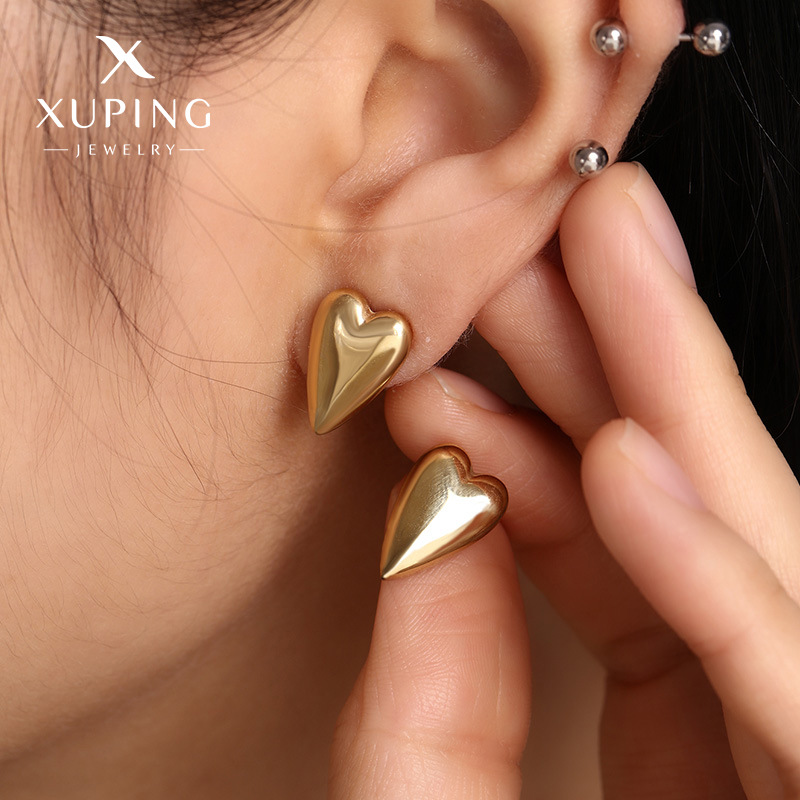 Xuping acero inoxidable geométrico liso corazón de桃 gota de agua pendientes de orejas europeas y americanas populares INS pendientes de orejas minimalistas para mujeres