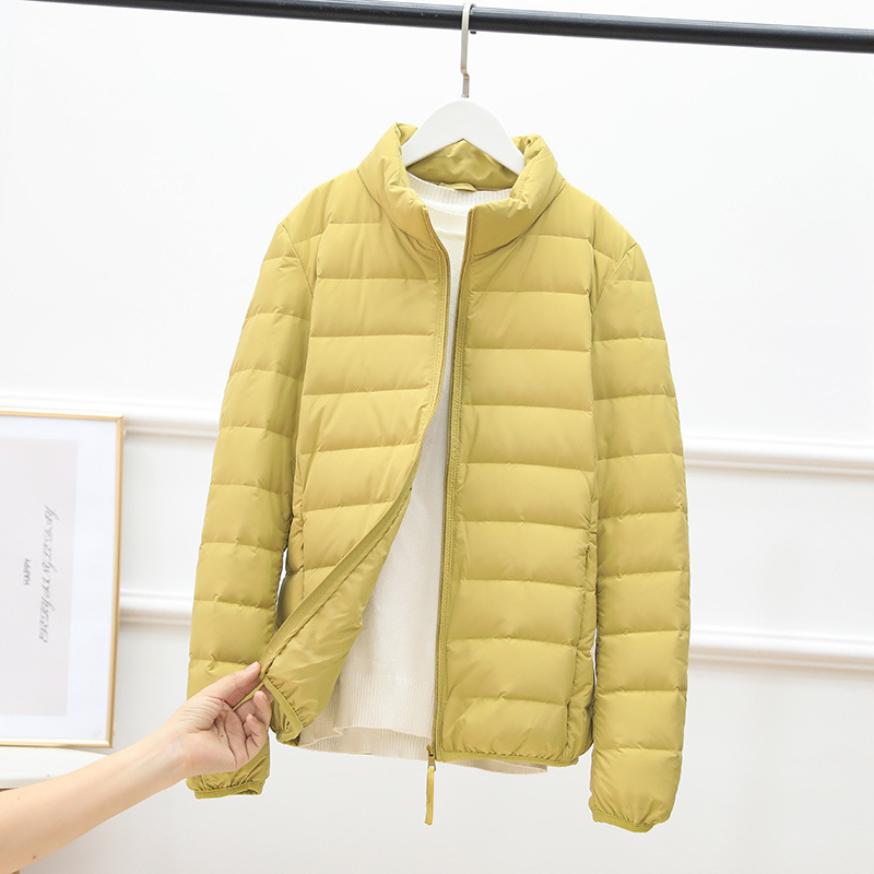 Women's Fashion Stand Collar 90 White Duck down Lightweight Seamless Solid Color Convertible Short Coat Autumn Winter New Lightweight down