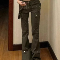 2023アメリカの高い街のレトロな低い腰の小さいラッパのジーパンの女性の夏の設計感の小さい大衆のカジュアルな仕事のズボン