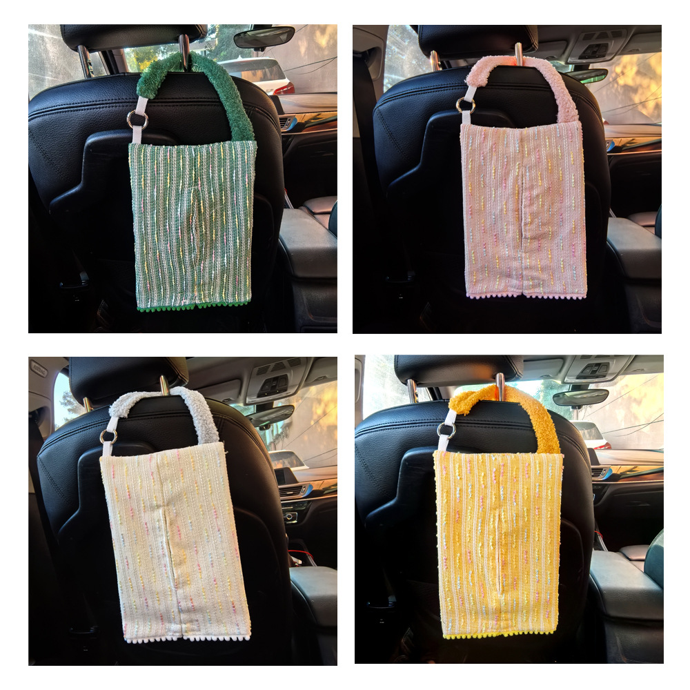 Nuevo creativo pequeño viento de tela caja de papel montada en automóviles caja de toallas de papel colgante ajustable servilletas