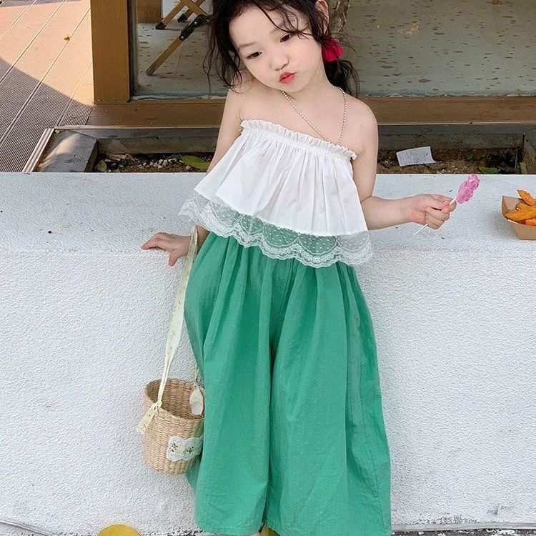 Summer cute lace bra top girl's, green trousers, Korean style, lace dress, western style