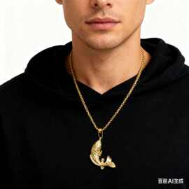 跨境热卖不锈钢年年有鱼吊坠 钛钢个性潮人男士项链欧美吊坠项链