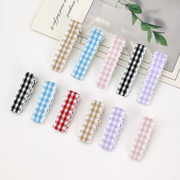 Lace Plaid Hair Clip Bangs Clip Side Clip Hairpin Hair Accessory Fully Covered Fabric Clip DIY Accessories for Women Cross-Border Exclusive Supply