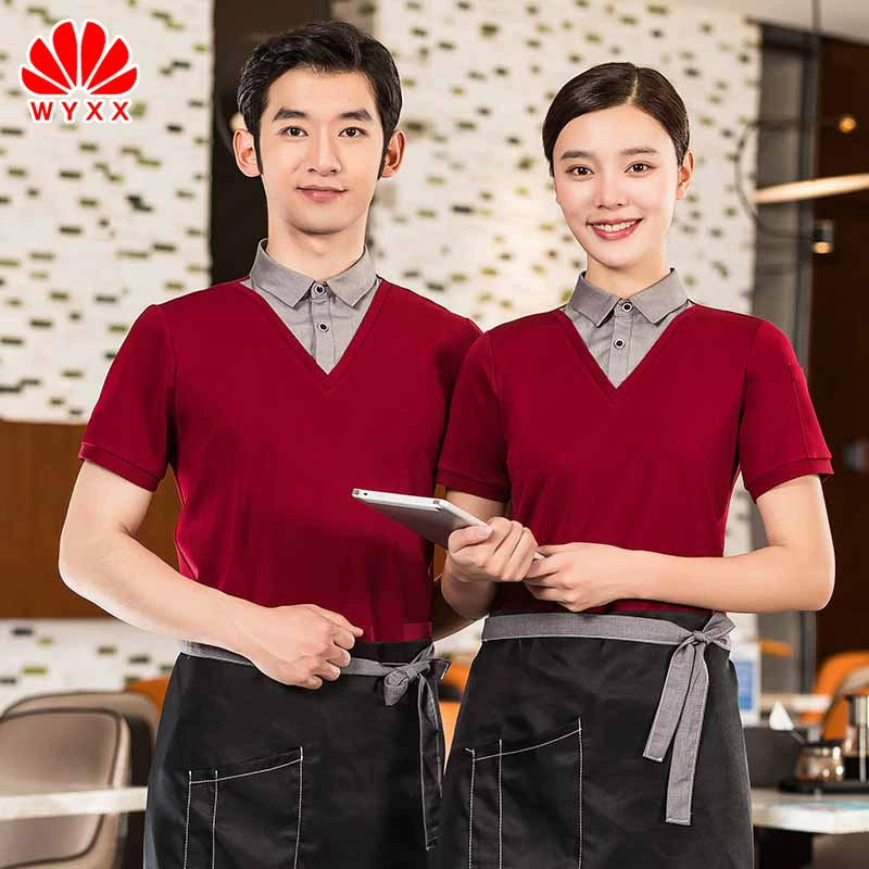 Комбинезоны для магазина барбекю Футболка с короткими рукавами с лацканами Универсальный кейтеринг-бар Фаст-фуд Ресторан Официант Летний тонкий дышащий
