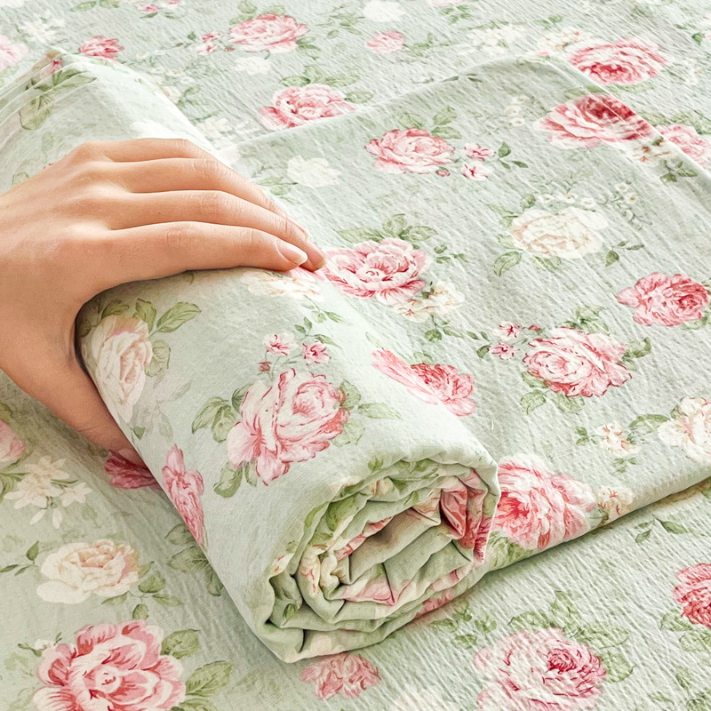 Sábanas de gasa de doble capa de una sola pieza nueva, sábana para dormir desnuda, juego de tres piezas, cama doble de celebridades de Internet, cama kang, sin correr, sin resbalar