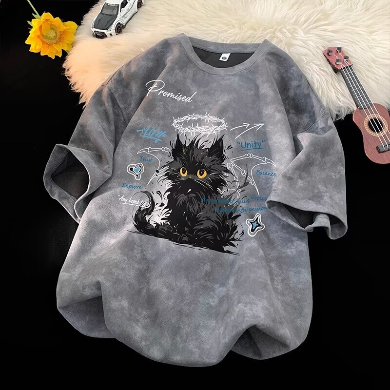 Tie-dye short-sleeve T-shirt for men, summer vintage trendy heavy-duty cool style, popular loose-fit half-sleeve tee, 180g polyester-cotton Tie-dye short-sleeve T-shirt for men, summer vintage trendy heavy-duty cool style, popular loose-fit half-sleeve tee, 180g polyester-cotton