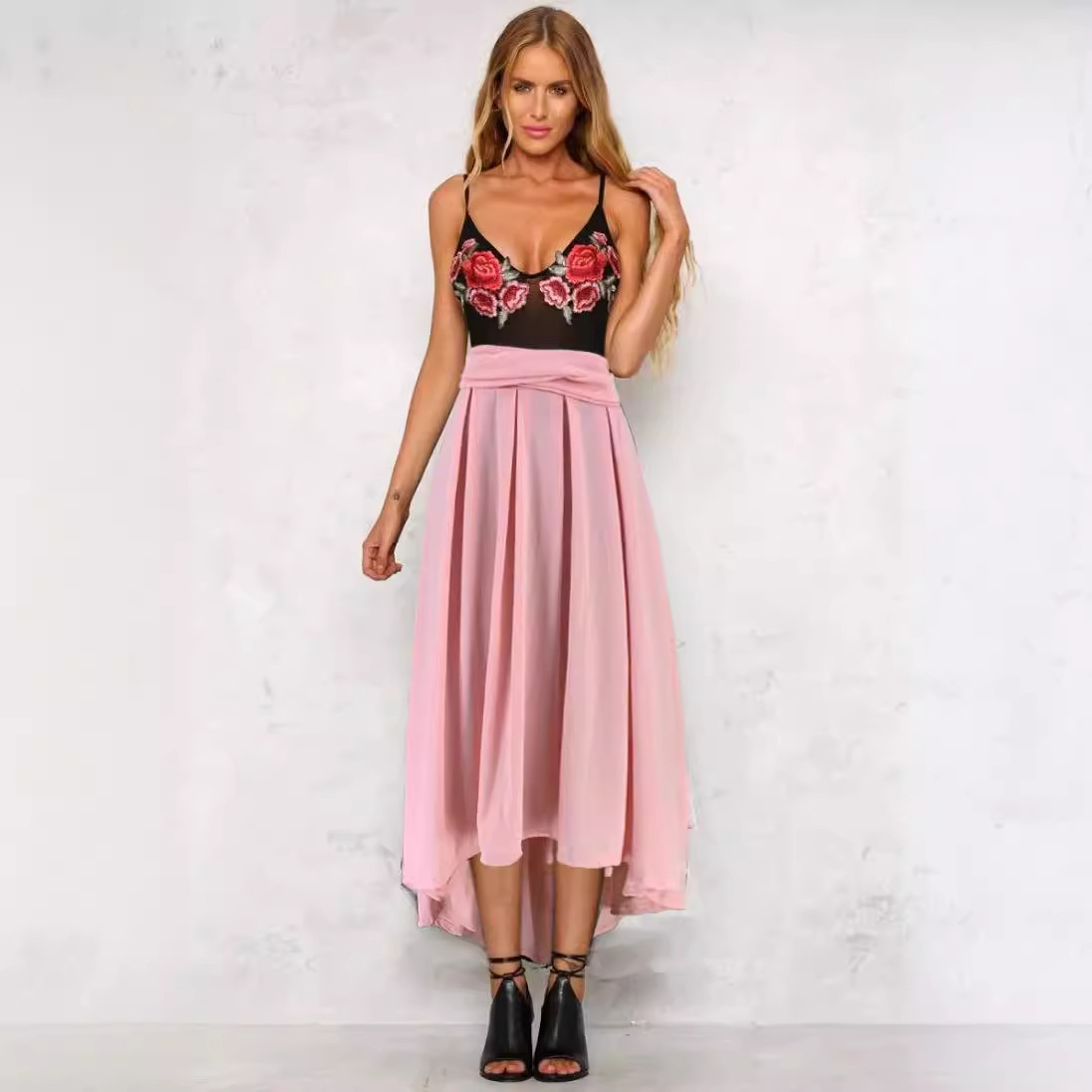 Fashion commuter wish independent station foreign trade sales European and American clothing solid color large swing belt skirt ready stock_vogarts.com