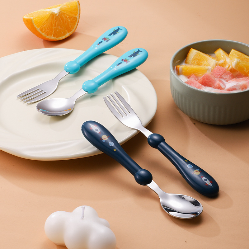 New Stainless Steel Children's Feeding Tableware Portable Box Set Nordic Style Fork Spoon Complementary Food Spoon Wholesale Household Spoon