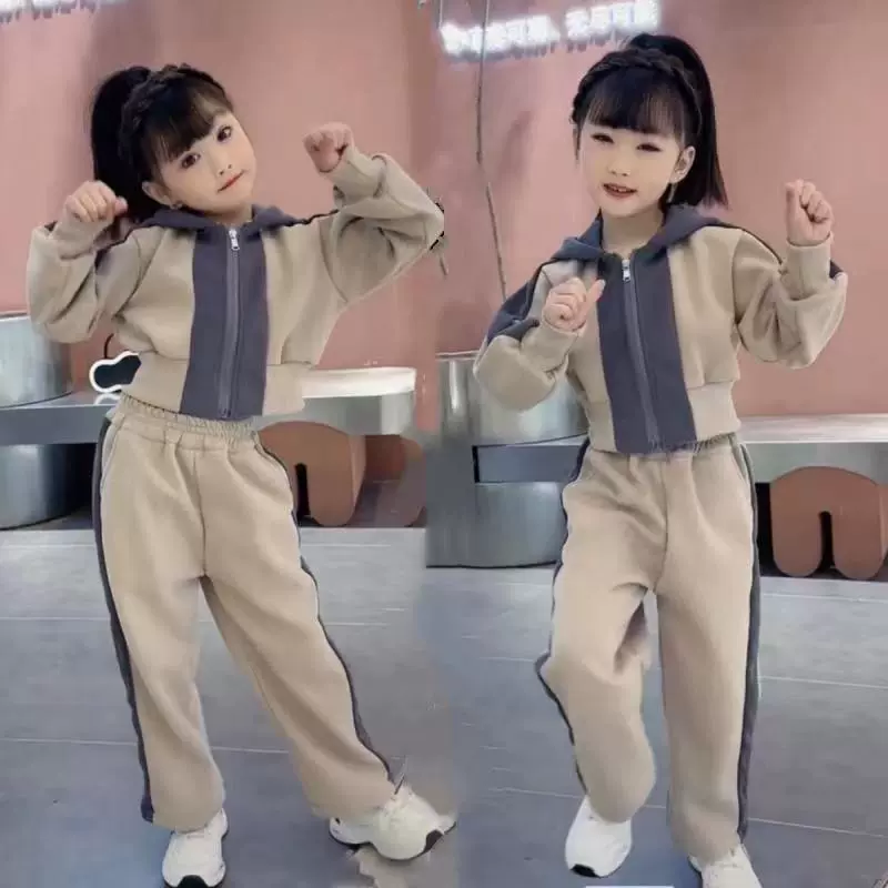 Весенне-осенний костюм для девочек, Модный Западный стиль 2023, новый детский осенний отдых, Интернет, красная куртка, комплект из двух предметов