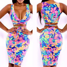 性感印花连衣裙 无袖弹性Bodycon可爱迷你欧美裙一件代发