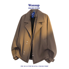 WASSUP联名款假两件休闲西装夹克男春秋高级感痞帅情侣宽松外套男