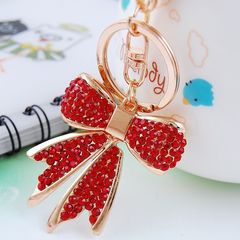 Cross-border alloy rhinestone bow keychain car key accessories women's bag accessories key chain metal pendant