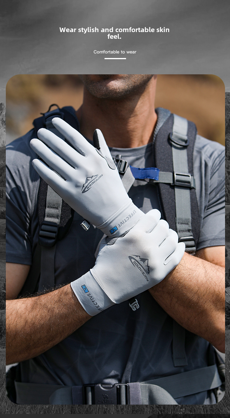 Ice Silk sun protection gloves men's summer UV protection outdoor sports fishing gloves non-slip open finger touch screen XG59_maomaolike.com