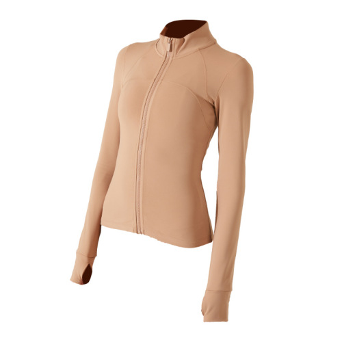 Winter yoga wear long-sleeved warm velvet jacket zipper shirt fitness stand-up collar tight sports running top for women