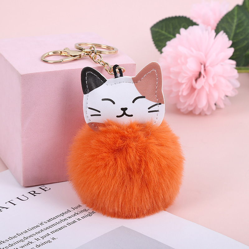 Weekend Occasion Pu Leather, Alloy, Plush Material Cute Cat Pu Leather Alloy Plush Printing Bag Pendant Keychain