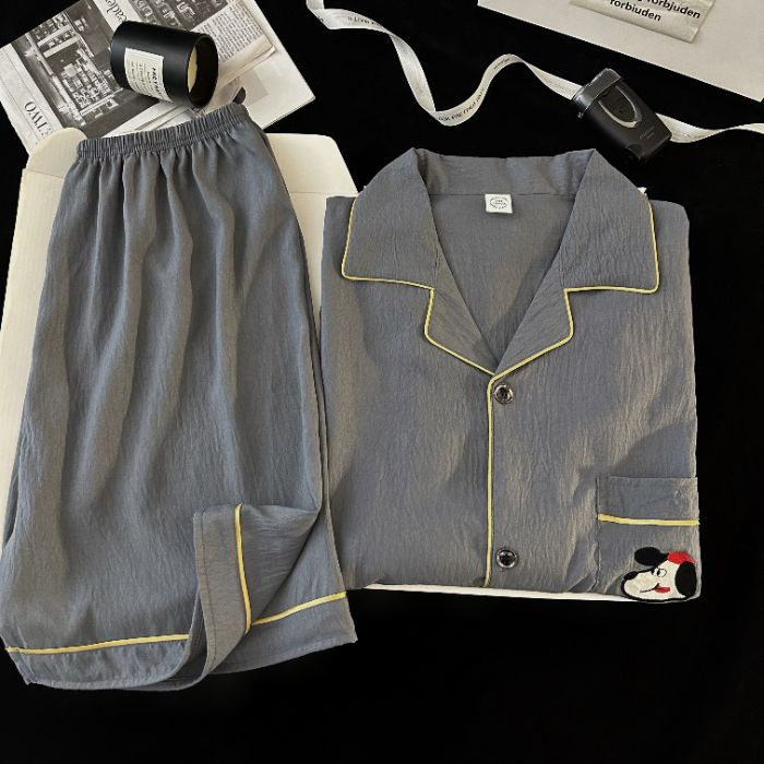 Pijamas de hombre de hilo de algodón de nube negra simple pantalones cortos de verano de manga corta ropa de hogar de gran tamaño casual traje de verano