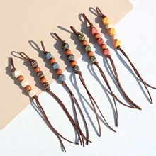 miu系新品串珠挂件美拉德时尚双色八角珠挂绳背包钥匙手机壳挂饰