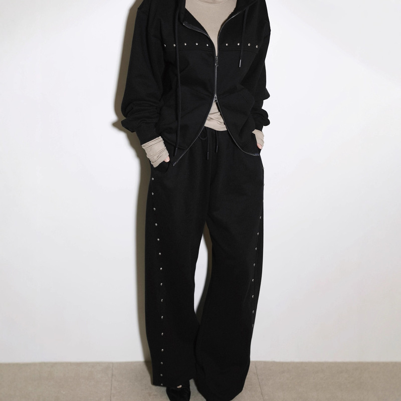 Autumn and Winter High Street Hip-Hop Dark Beaded Crop Design Ins Style Harajuku Gothic Punk Sweatshirt Suit