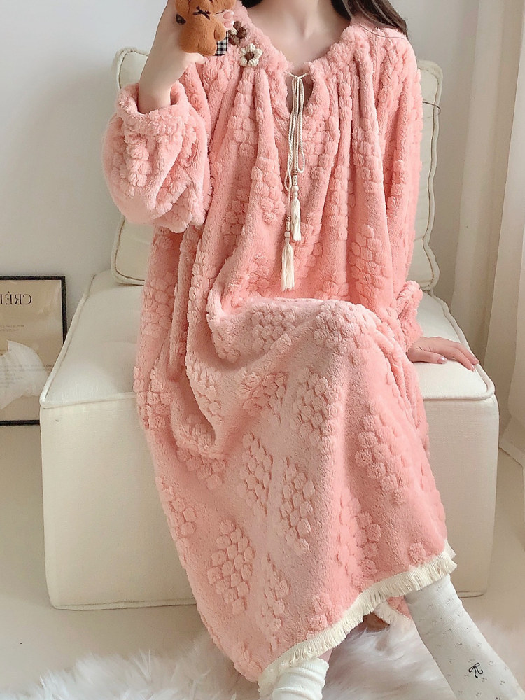 Invierno de invierno de la princesa pijama de franela de espesor simple y suelta confiable pijama de lana de coral