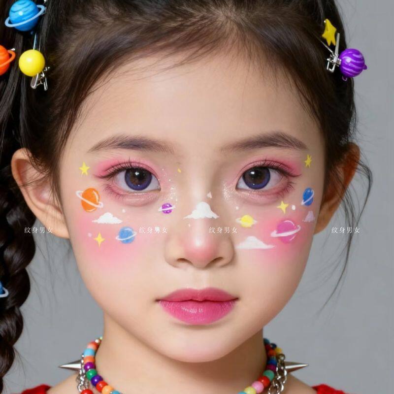 Cute Rainbow Planet Children's Face Stickers, Waterproof and Sweat-Proof Long-Lasting Tattoo Stickers, Baby Birthday Party Photo Tool