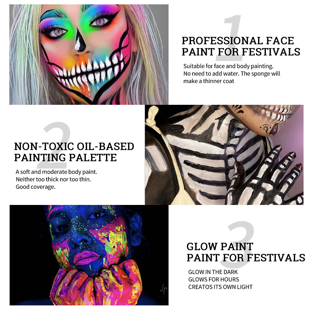 Makeup Halloween Human Facial Painting Cream Dramatic Water Soluble Fluorescent Graffiti Pigment_viptrois.com