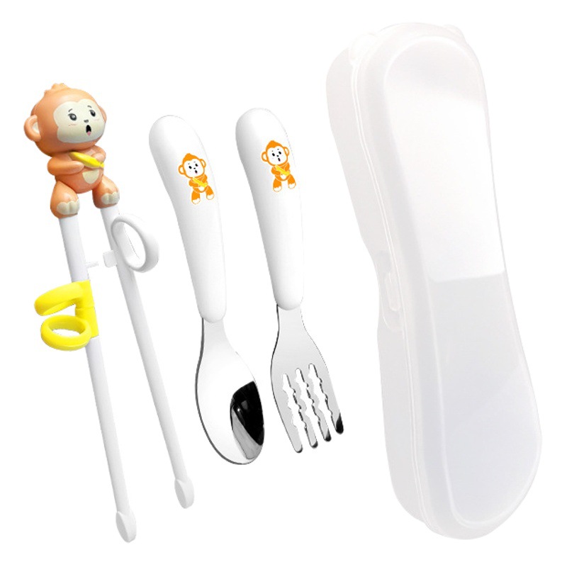 Los niños lindos de dibujos animados de aprendizaje palillos cuchara 304 vajilla traje Materno Infantil suministros al por mayor bebé palillos de entrenamiento