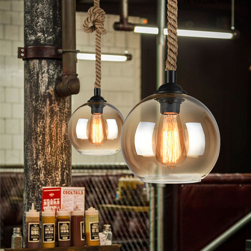 Cross-border modern loft American style personalized hemp rope retro lighting bar restaurant lamp creative glass clothing store chandelier