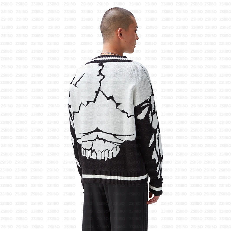 Men's Clothing casual lazy style pullover sweater for men and women funny skull jacquard knitted sweater_voghion.com