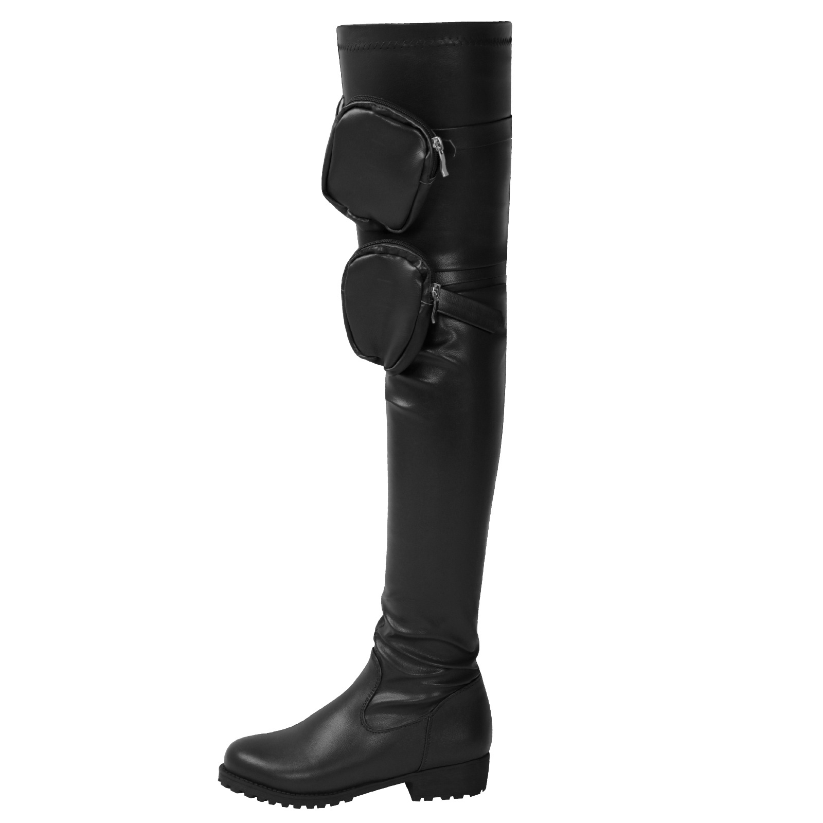 Damen Overknee Stiefel Mit Niedrigem Blockabsatz Und Mini Tasche_voghion.com