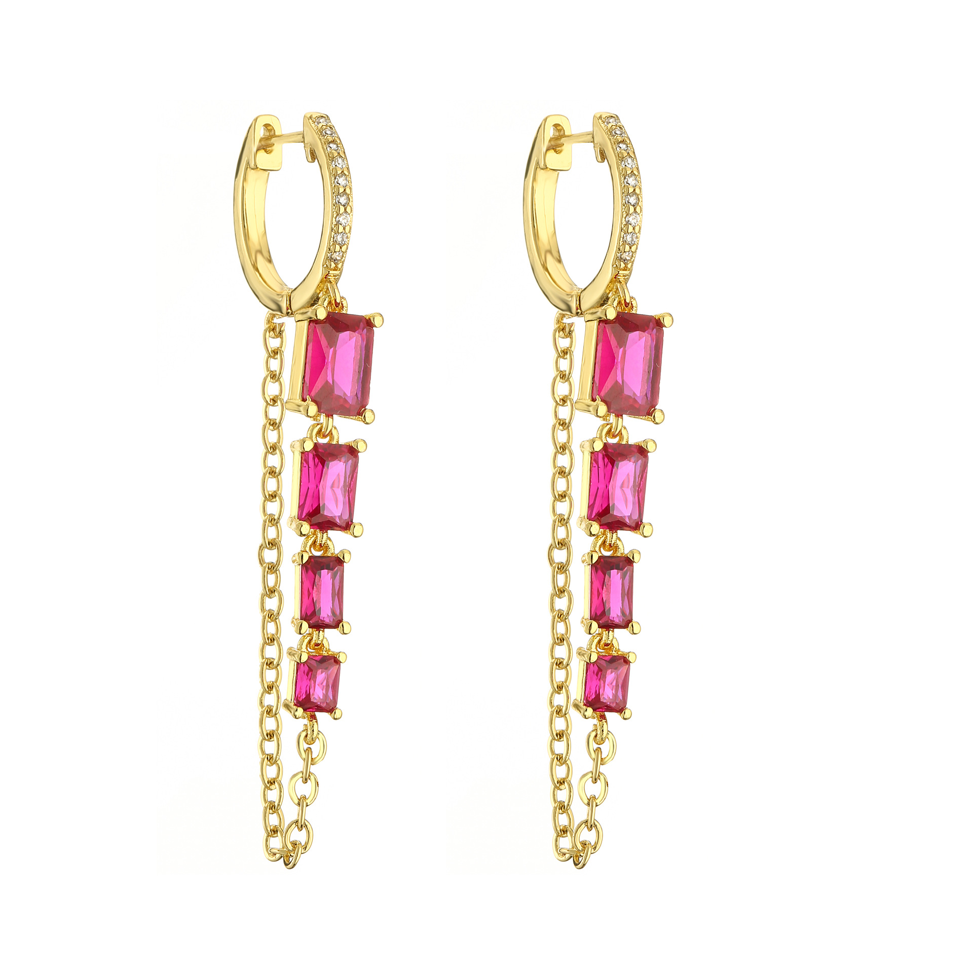 Daily Occasion 1 Pair Simple Style Shiny Rectangle Chain Inlay Copper Zircon Drop Earrings